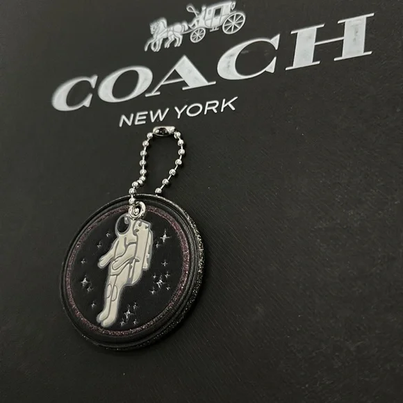 Coach X NASA Space ASTRONAUT Black Multi Leather Bag Charm Rare Star Glitter - Picture 4 of 9